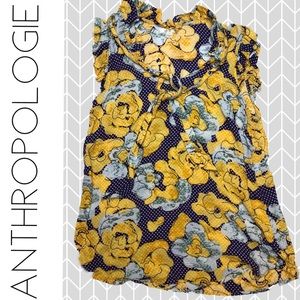 Anthropologie Porridge Tie Front Floral Yellow Top